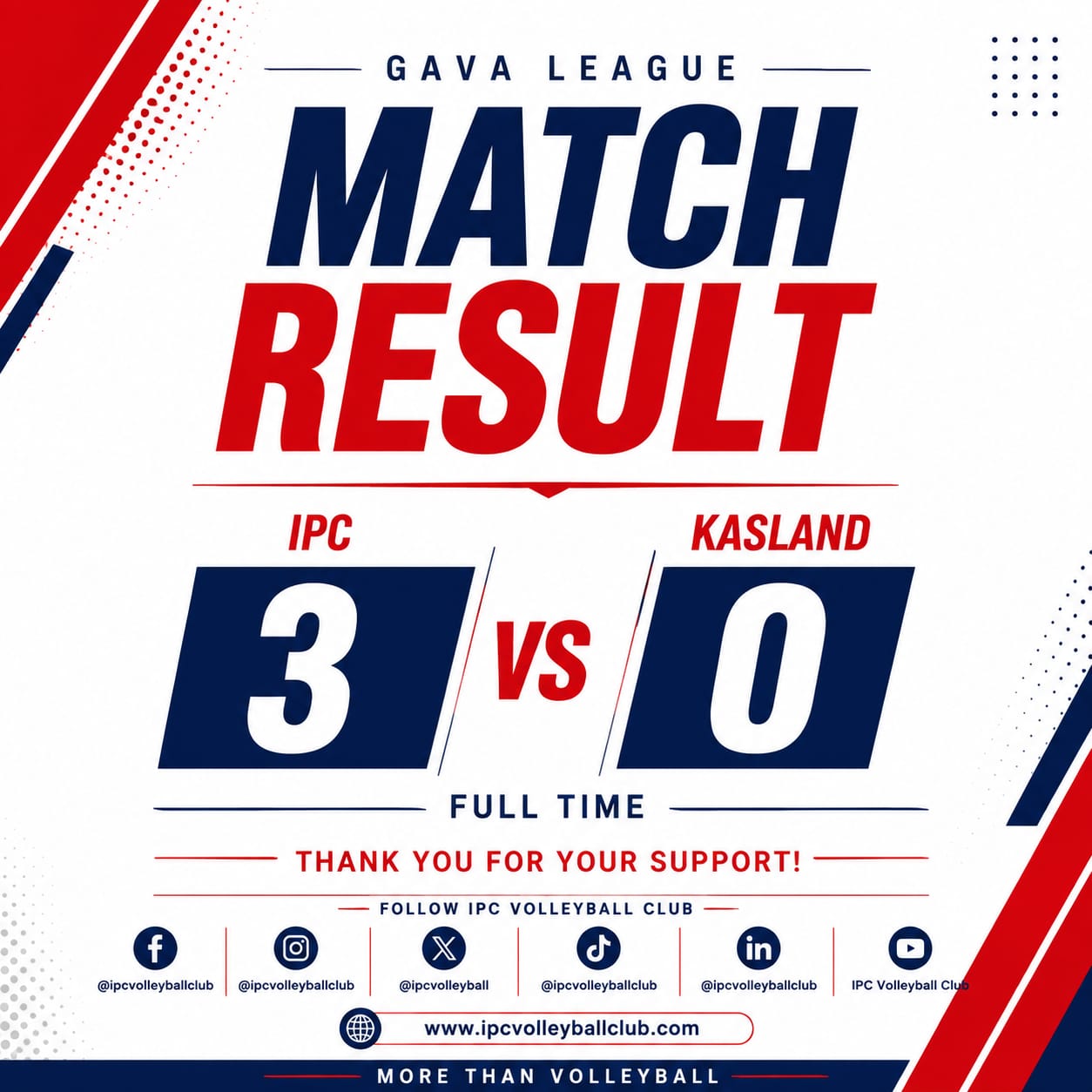 IPC Sweep Kasland 3–0 in GAVA League Week 21